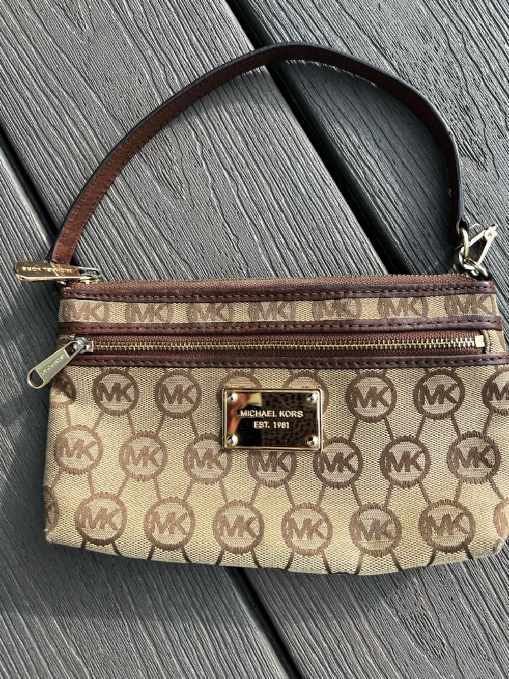 Michael Kors Brown Logo Wristlet Clutch